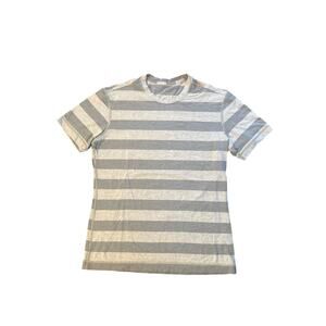 Men M Lululemon Gray Stripe Short Slv Tee T-Shirt Top Cotton Stretch Crewneck